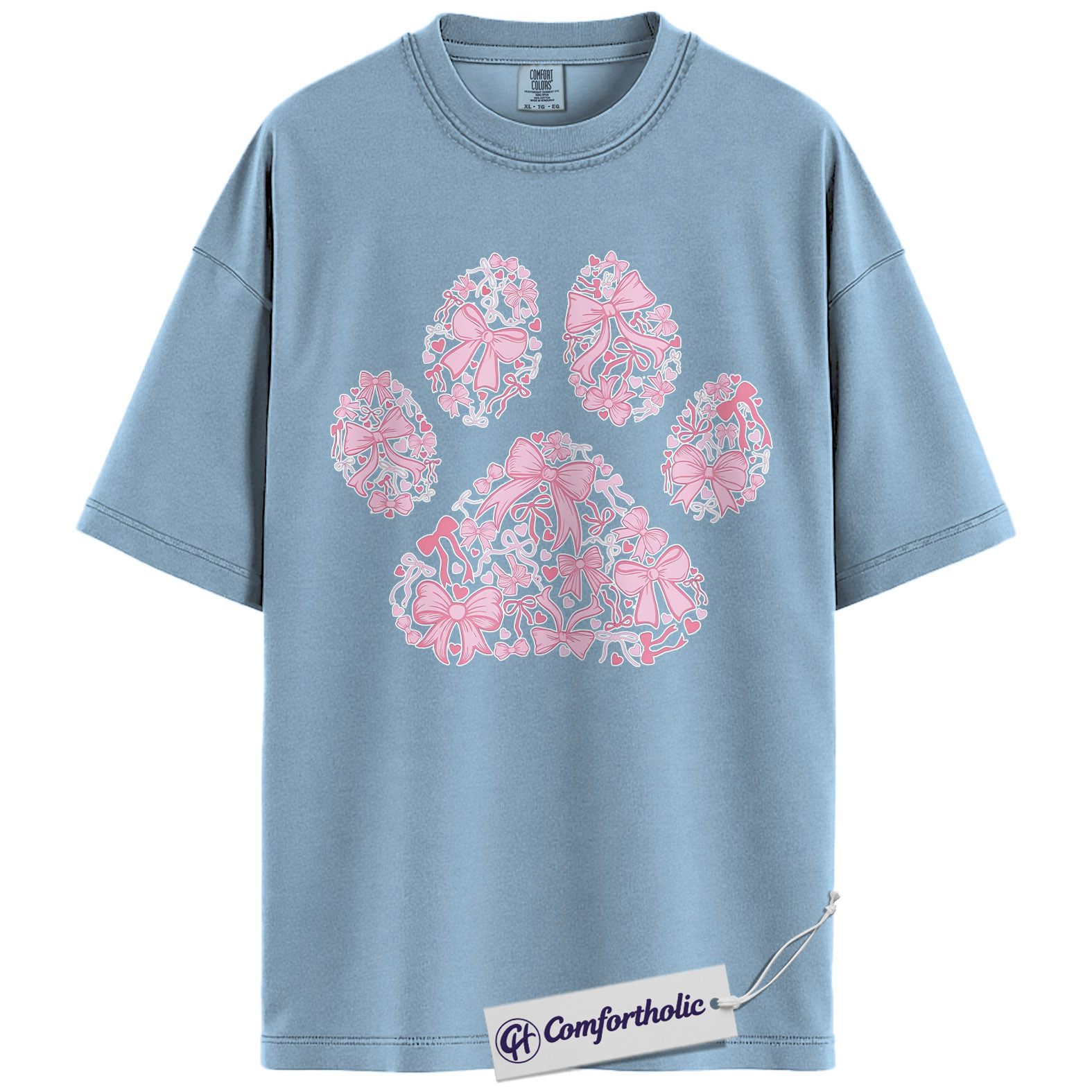 Valentine Dog Paw Shirt, Pink Coquette Bow Paw Print Graphic Tee, Cute Dog Mom T-Shirt, Valentine’s Day Gift for Pet Lovers, Comfort Colors Shirt - Image 14