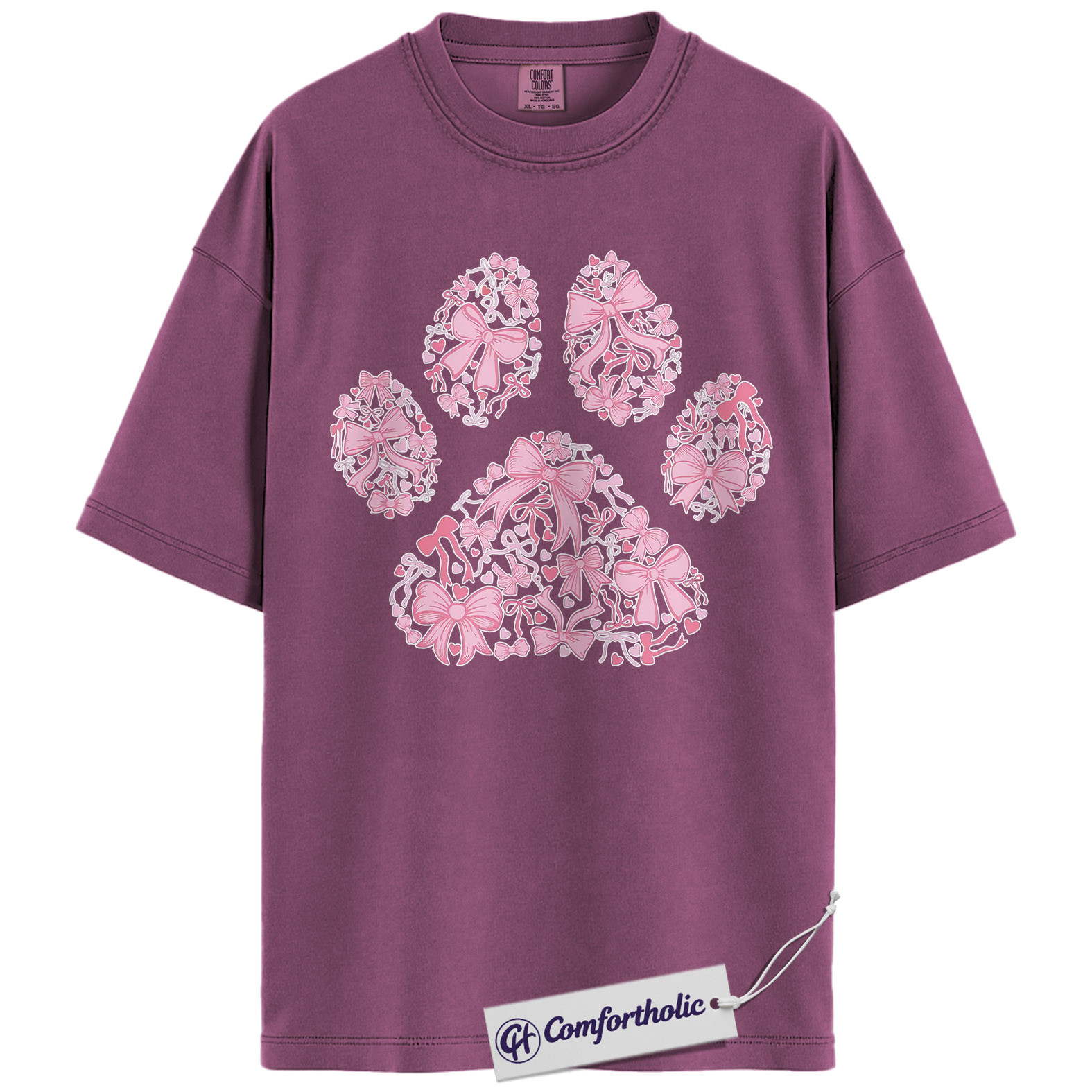 Valentine Dog Paw Shirt, Pink Coquette Bow Paw Print Graphic Tee, Cute Dog Mom T-Shirt, Valentine’s Day Gift for Pet Lovers, Comfort Colors Shirt - Image 15