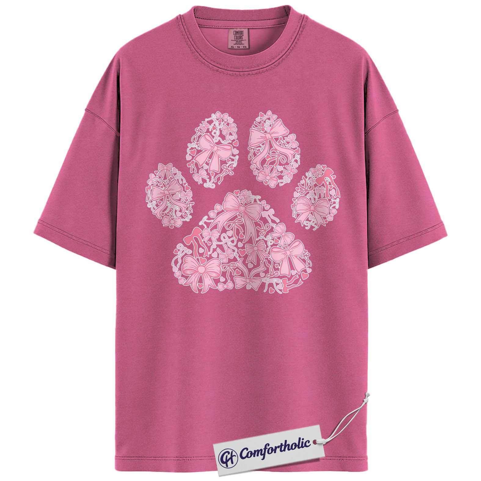 Valentine Dog Paw Shirt, Pink Coquette Bow Paw Print Graphic Tee, Cute Dog Mom T-Shirt, Valentine’s Day Gift for Pet Lovers, Comfort Colors Shirt - Image 16