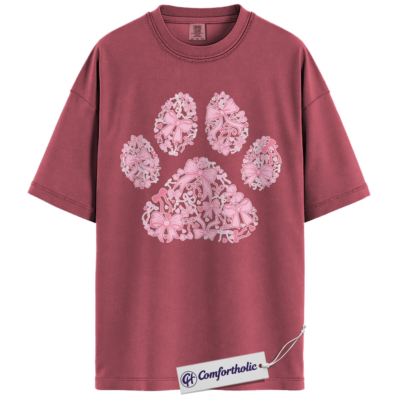 Valentine Dog Paw Shirt, Pink Coquette Bow Paw Print Graphic Tee, Cute Dog Mom T-Shirt, Valentine’s Day Gift for Pet Lovers, Comfort Colors Shirt - Image 18