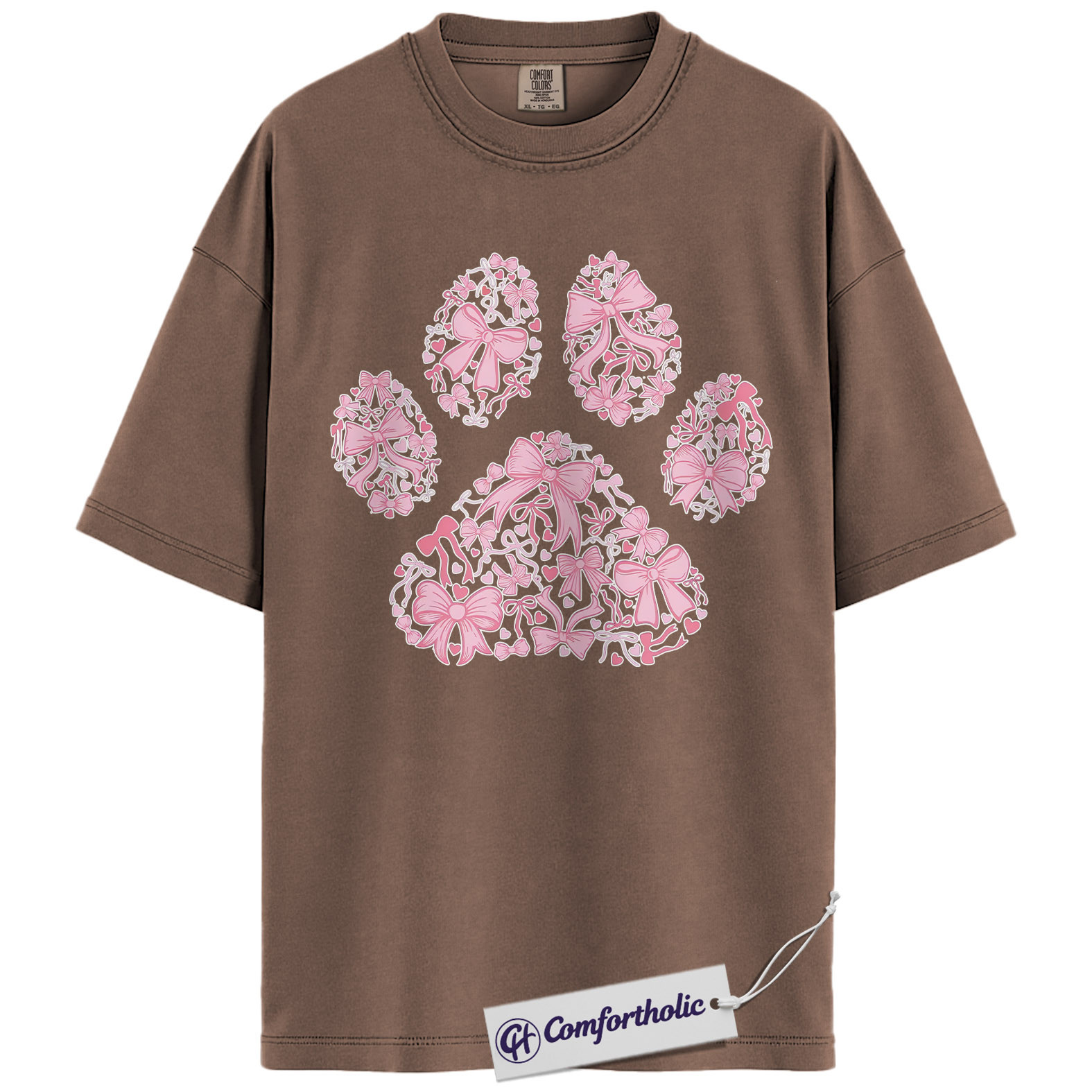 Valentine Dog Paw Shirt, Pink Coquette Bow Paw Print Graphic Tee, Cute Dog Mom T-Shirt, Valentine’s Day Gift for Pet Lovers, Comfort Colors Shirt - Image 19