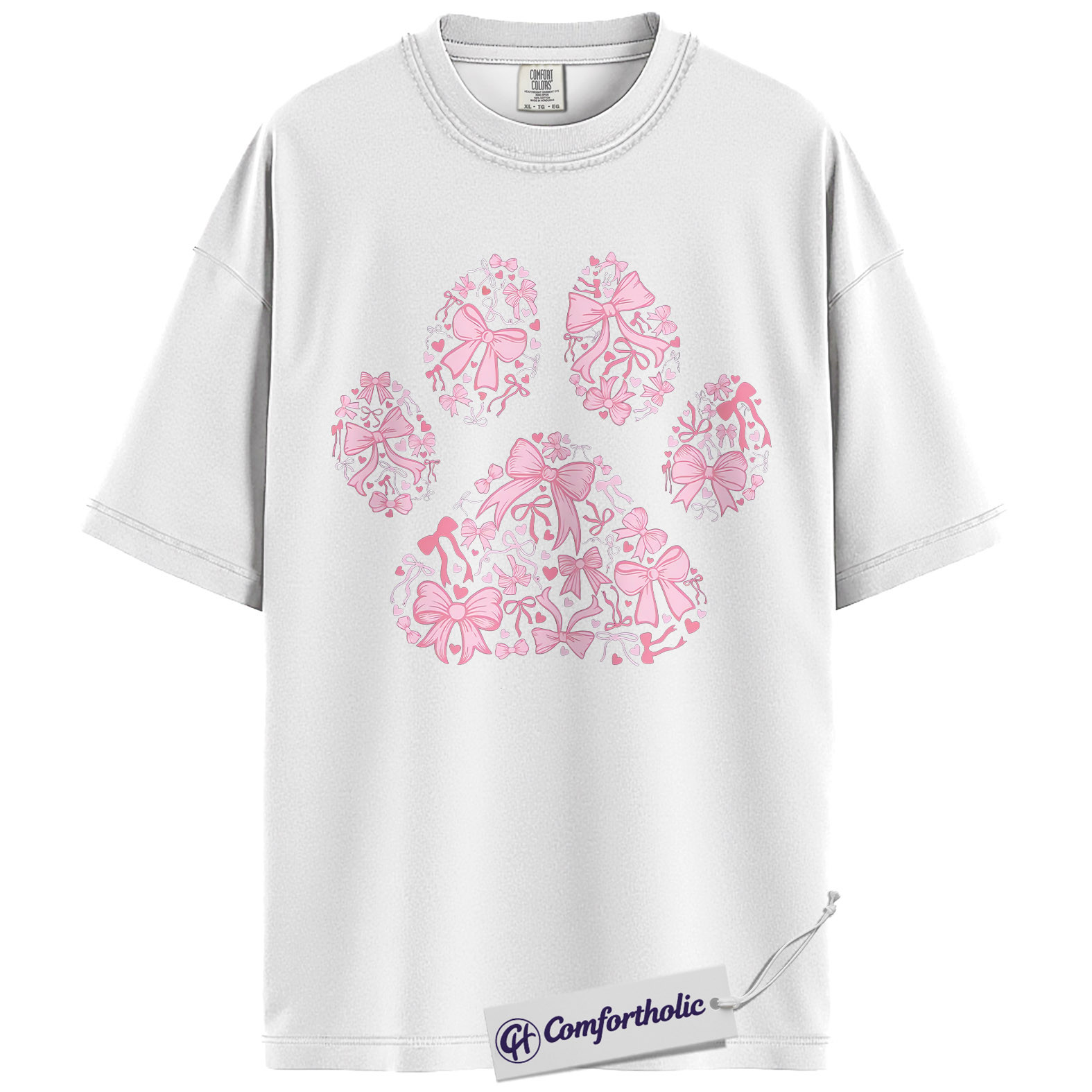 Valentine Dog Paw Shirt, Pink Coquette Bow Paw Print Graphic Tee, Cute Dog Mom T-Shirt, Valentine’s Day Gift for Pet Lovers, Comfort Colors Shirt - Image 2