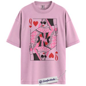 Queen of Hearts Shirt, Pink Playing Card Valentine Graphic Tee, Galentine’s Day Party T-Shirt, Valentine’s Day Gift for Her, Comfort Colors Shirt