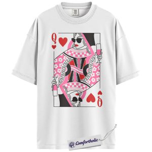 Alternative view of Queen of Hearts Shirt, Pink Playing Card Valentine Graphic Tee, Galentine’s Day Party T-Shirt, Valentine’s Day Gift for Her, Comfort Colors Shirt