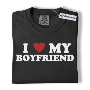 I Love My Boyfriend Shirt, Cute Valentine Heart Graphic Tee, Couples Matching Love Quote T-Shirt, Valentine’s Day Gift for Girlfriend & Boyfriend, Comfort Colors Shirt