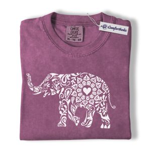Boho Elephant Shirt, Mandala Floral Graphic Tee, Elephant Lover T-Shirt, Gift for Animal Lovers, Comfort Colors Shirt