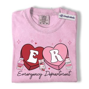 ER Nurse Valentine Shirt, Emergency Department Candy Heart Graphic Tee, ER RN T-Shirt, Funny Gift for Nurses, Comfort Colors Shirt