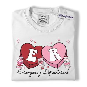 Alternative view of ER Nurse Valentine Shirt, Emergency Department Candy Heart Graphic Tee, ER RN T-Shirt, Funny Gift for Nurses, Comfort Colors Shirt