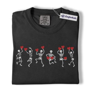 Dancing Skeleton Valentine Shirt, Spooky Gothic Heart Graphic Tee, Halloween Valentine T-Shirt, Gift for Couples, Comfort Colors Shirt