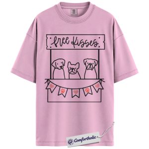 Free Kisses Dog Mom Shirt, Cute Puppy Valentine Graphic Tee, Dog Lover T-Shirt, Valentine’s Day Gift for Dog Lovers, Comfort Colors Shirt