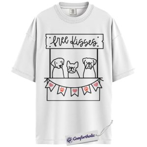Alternative view of Free Kisses Dog Mom Shirt, Cute Puppy Valentine Graphic Tee, Dog Lover T-Shirt, Valentine’s Day Gift for Dog Lovers, Comfort Colors Shirt