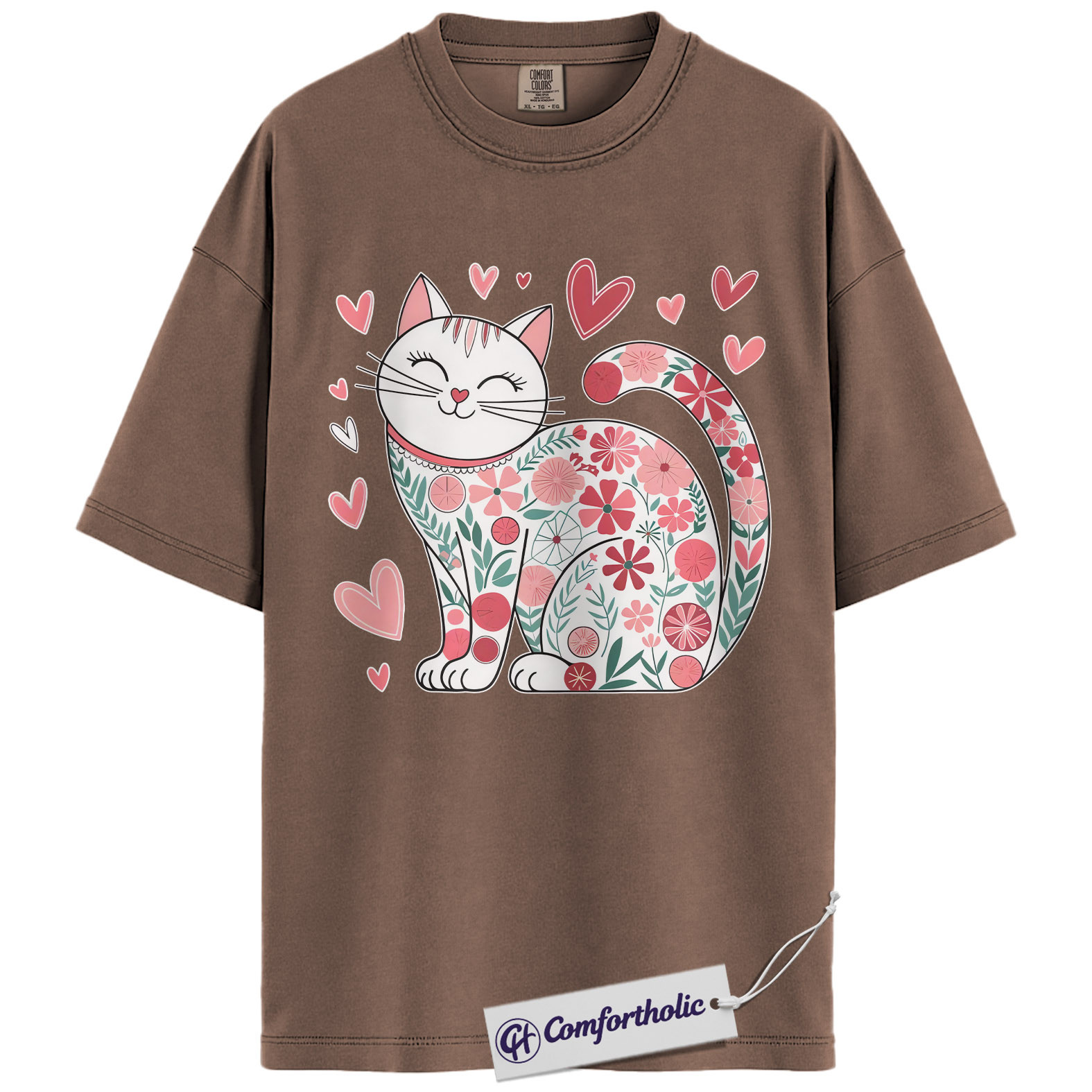Floral Cat Valentine Shirt, Cute Pink Heart Cat Graphic Tee, Pet Lover Valentine’s Day T-Shirt, Gift for Girlfriend & Cat Mom, Comfort Colors Shirt - Image 19