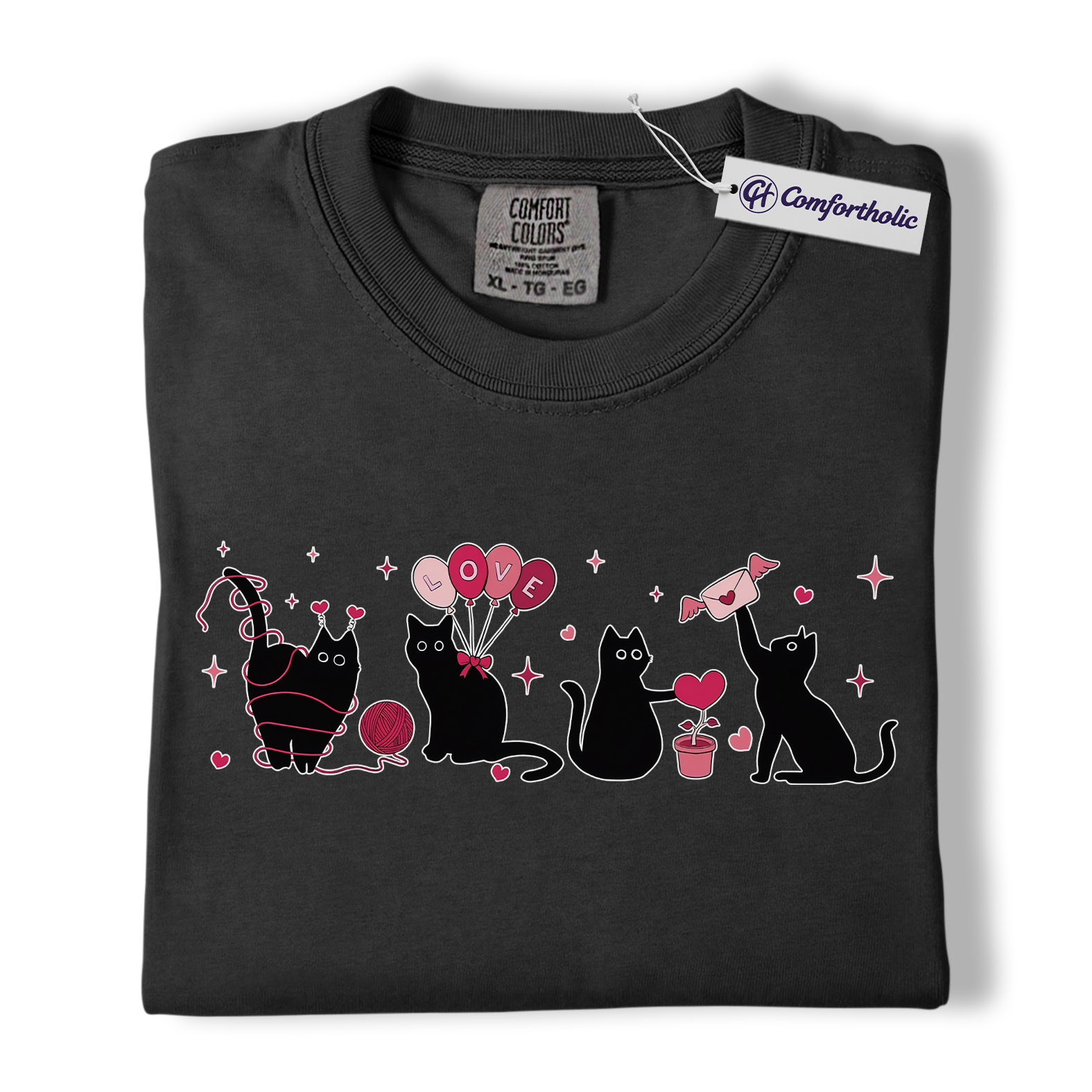 Valentine Black Cat Shirt, Cute Cat Mom Graphic Tee, Pet Lover T-Shirt, Valentine’s Day Gift for Cat Lovers, Comfort Colors Shirt - Image 3