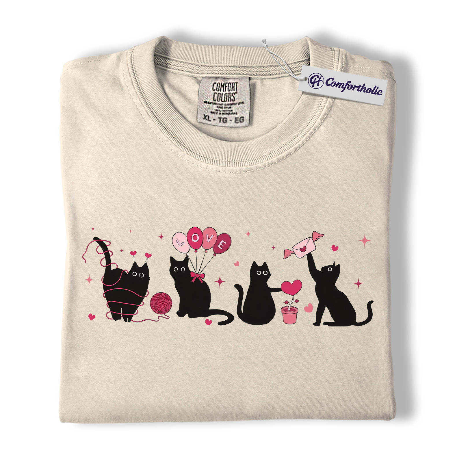 Valentine Black Cat Shirt, Cute Cat Mom Graphic Tee, Pet Lover T-Shirt, Valentine’s Day Gift for Cat Lovers, Comfort Colors Shirt - Image 5