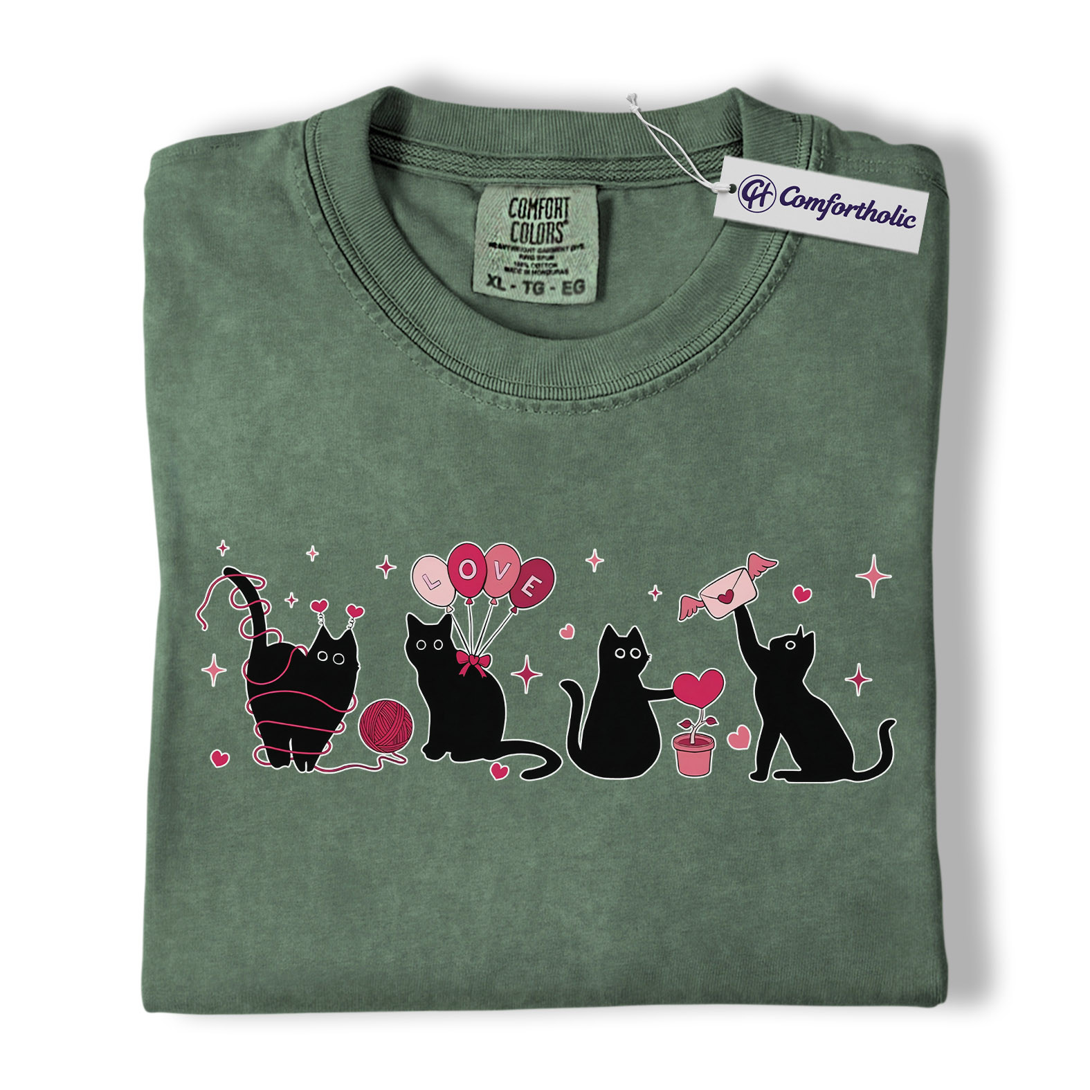 Valentine Black Cat Shirt, Cute Cat Mom Graphic Tee, Pet Lover T-Shirt, Valentine’s Day Gift for Cat Lovers, Comfort Colors Shirt - Image 6