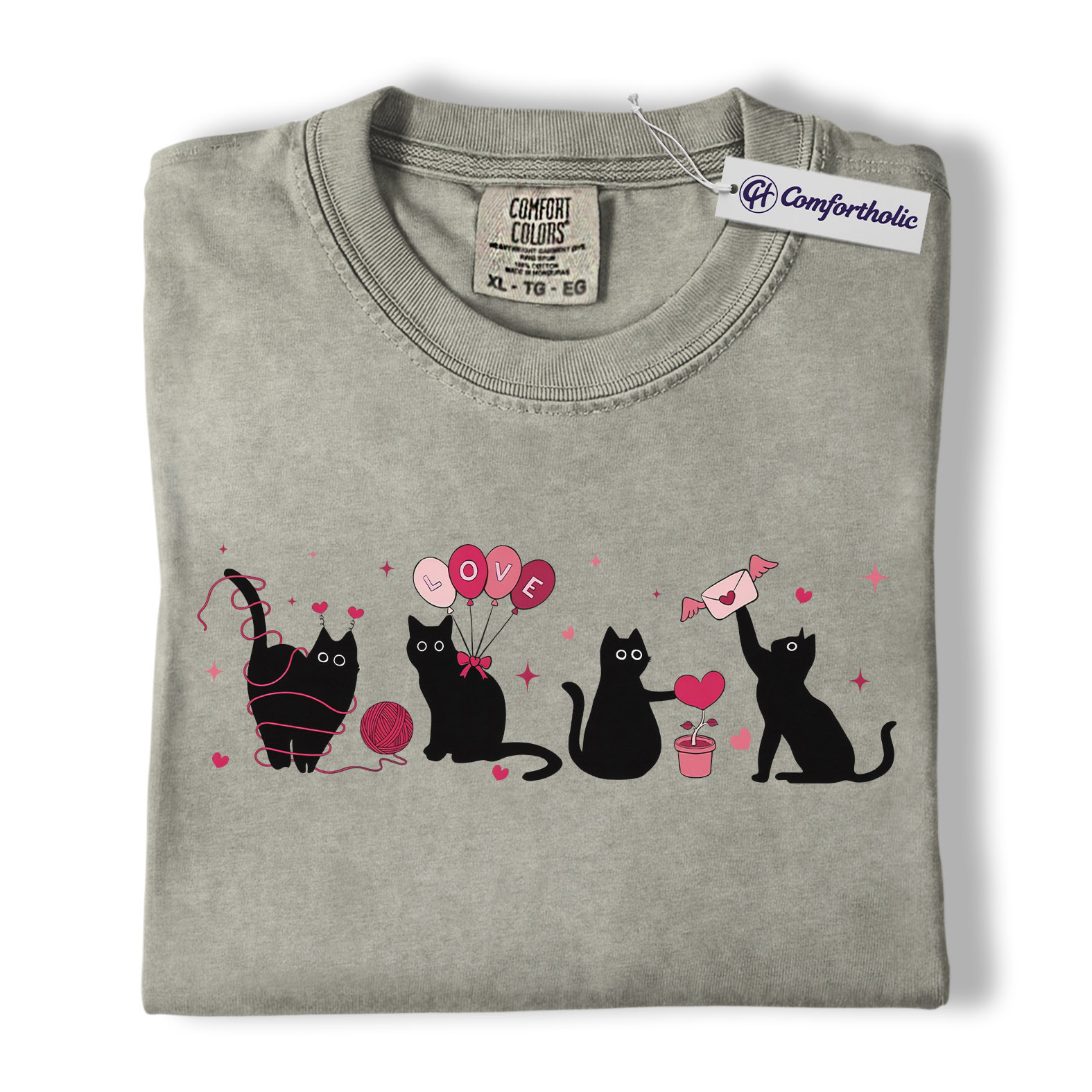 Valentine Black Cat Shirt, Cute Cat Mom Graphic Tee, Pet Lover T-Shirt, Valentine’s Day Gift for Cat Lovers, Comfort Colors Shirt - Image 7