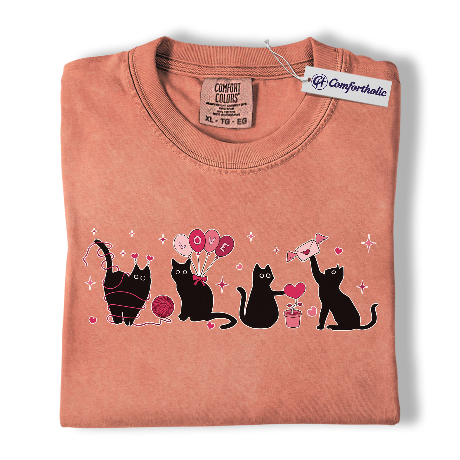 Valentine Black Cat Shirt, Cute Cat Mom Graphic Tee, Pet Lover T-Shirt, Valentine’s Day Gift for Cat Lovers, Comfort Colors Shirt - Image 8