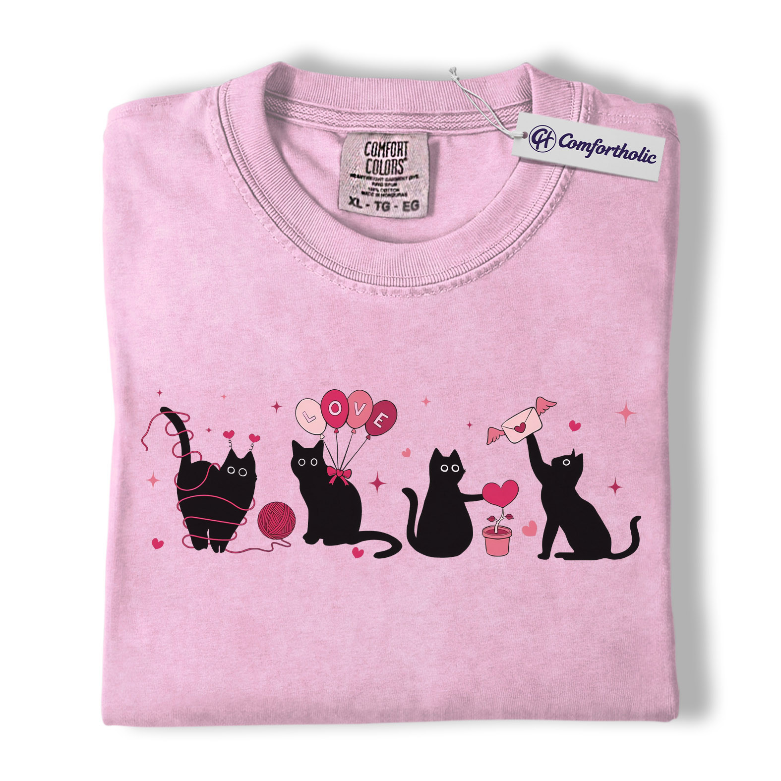 Valentine Black Cat Shirt, Cute Cat Mom Graphic Tee, Pet Lover T-Shirt, Valentine’s Day Gift for Cat Lovers, Comfort Colors Shirt