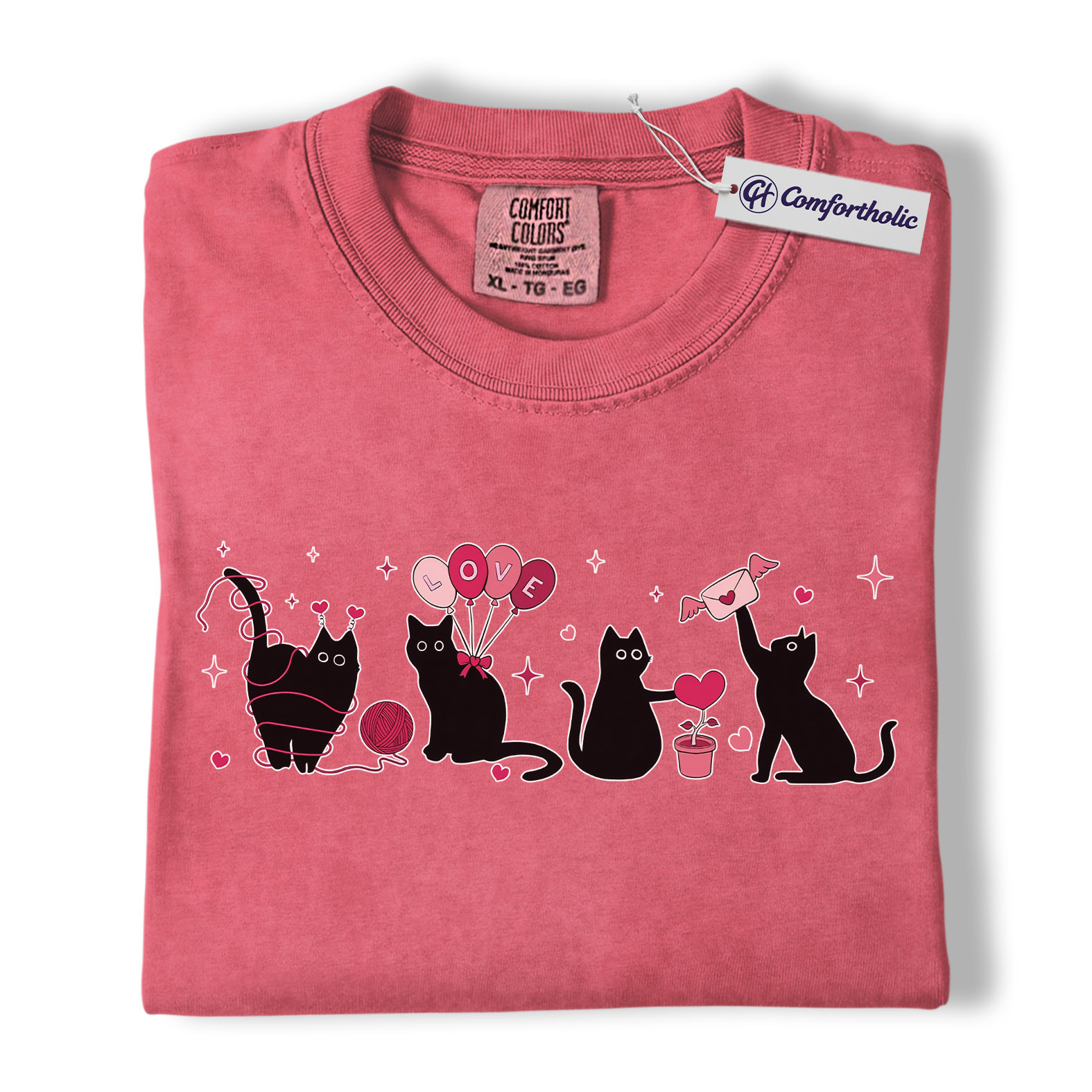 Valentine Black Cat Shirt, Cute Cat Mom Graphic Tee, Pet Lover T-Shirt, Valentine’s Day Gift for Cat Lovers, Comfort Colors Shirt - Image 9