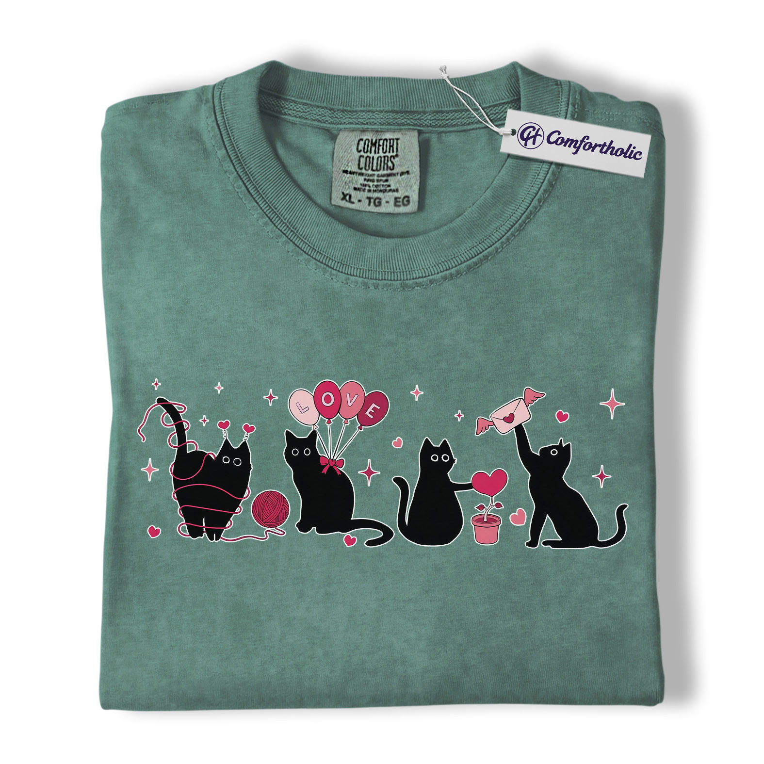 Valentine Black Cat Shirt, Cute Cat Mom Graphic Tee, Pet Lover T-Shirt, Valentine’s Day Gift for Cat Lovers, Comfort Colors Shirt - Image 10