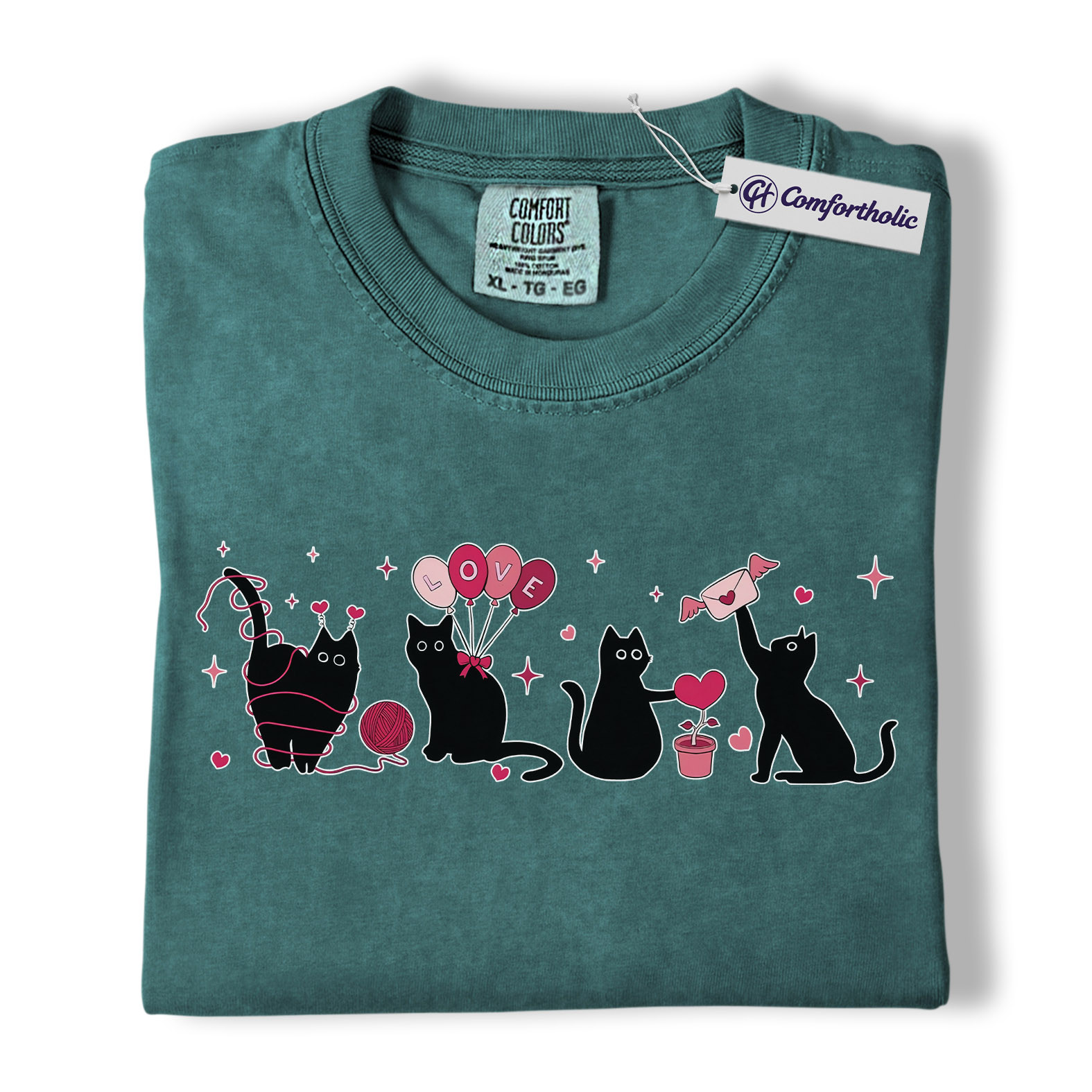 Valentine Black Cat Shirt, Cute Cat Mom Graphic Tee, Pet Lover T-Shirt, Valentine’s Day Gift for Cat Lovers, Comfort Colors Shirt - Image 11