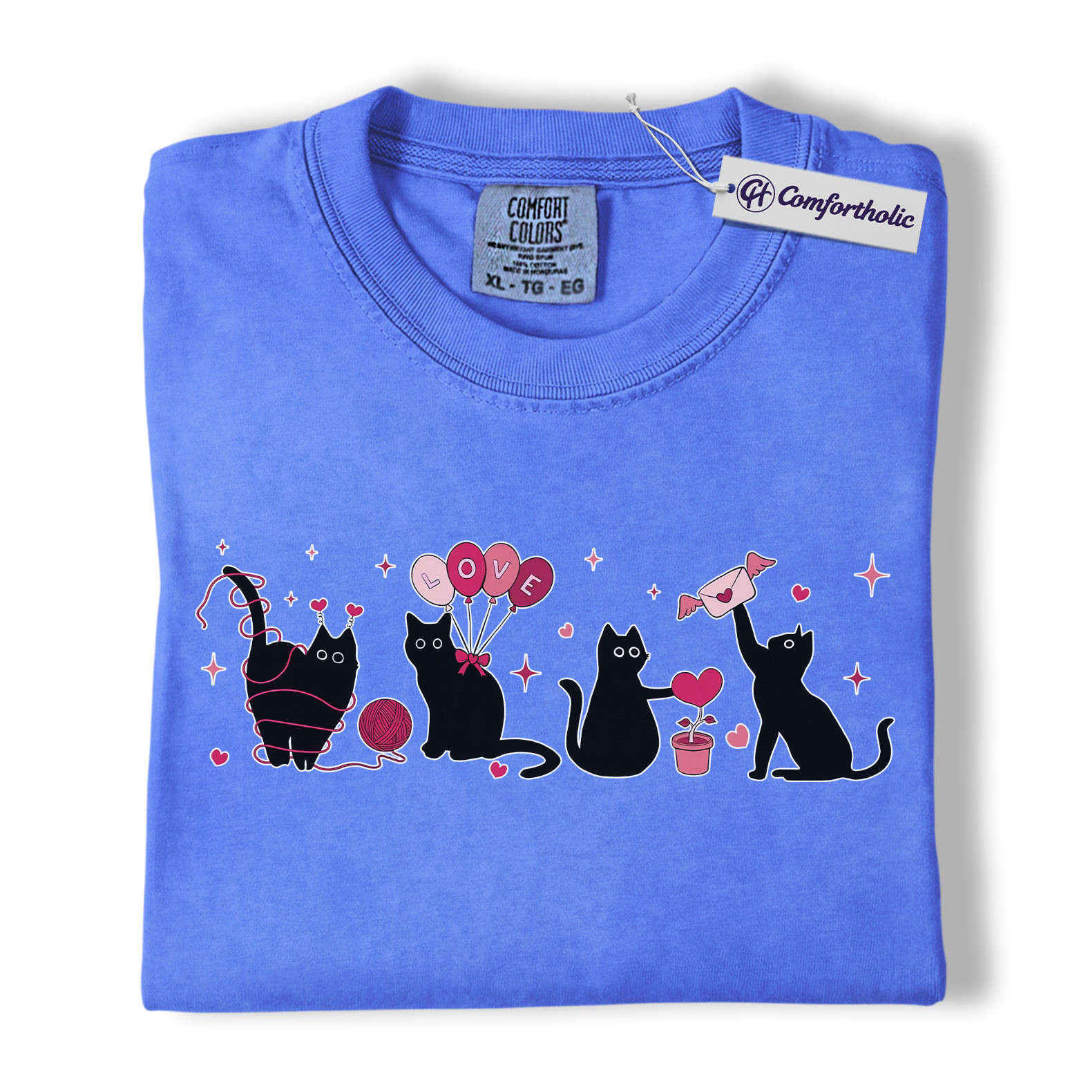 Valentine Black Cat Shirt, Cute Cat Mom Graphic Tee, Pet Lover T-Shirt, Valentine’s Day Gift for Cat Lovers, Comfort Colors Shirt - Image 12