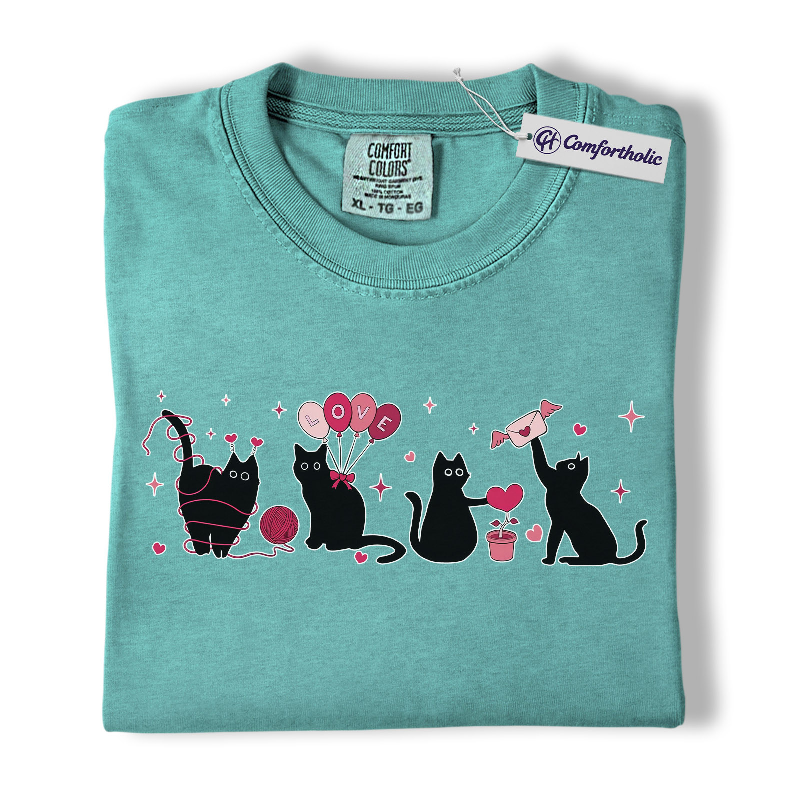 Valentine Black Cat Shirt, Cute Cat Mom Graphic Tee, Pet Lover T-Shirt, Valentine’s Day Gift for Cat Lovers, Comfort Colors Shirt - Image 13