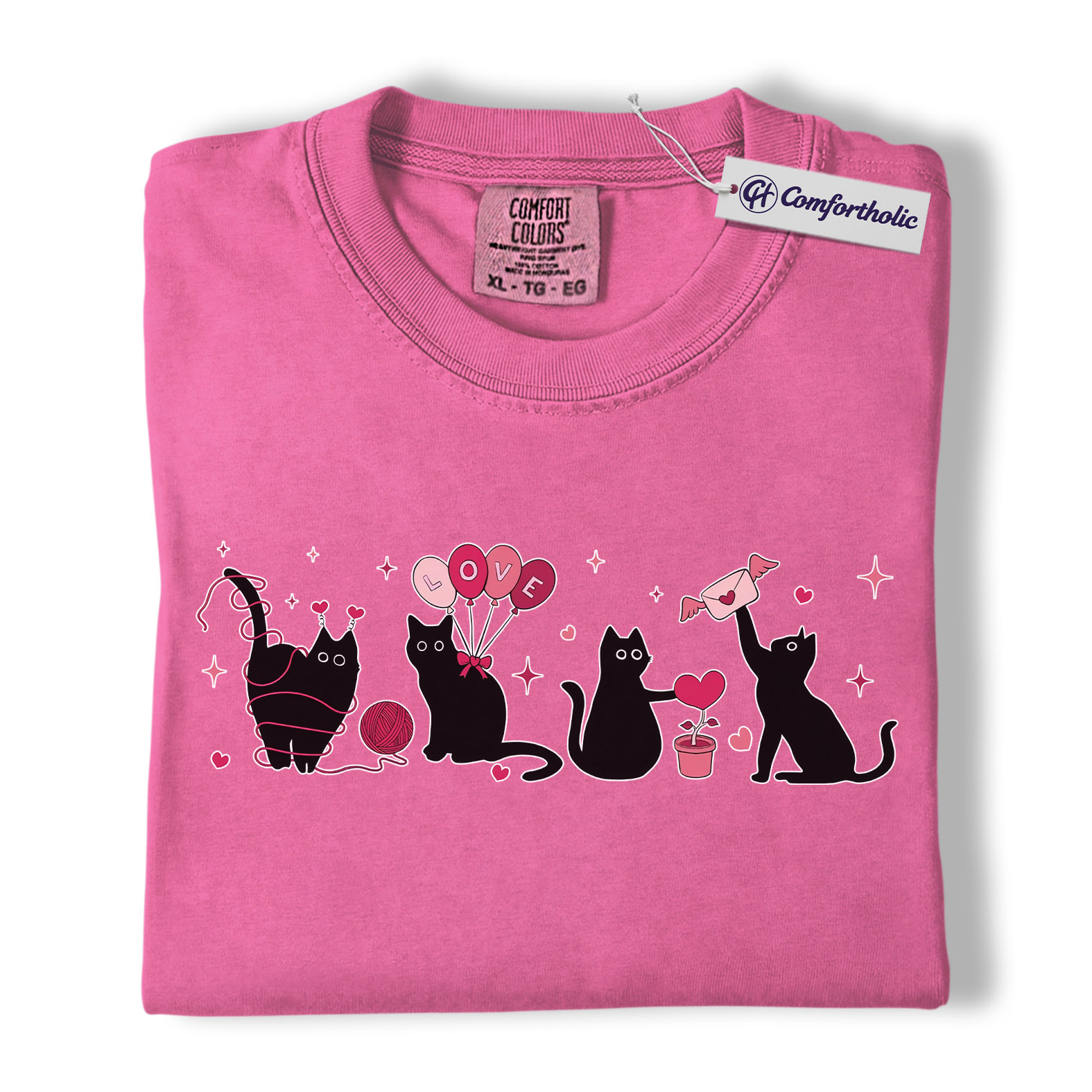 Valentine Black Cat Shirt, Cute Cat Mom Graphic Tee, Pet Lover T-Shirt, Valentine’s Day Gift for Cat Lovers, Comfort Colors Shirt - Image 16