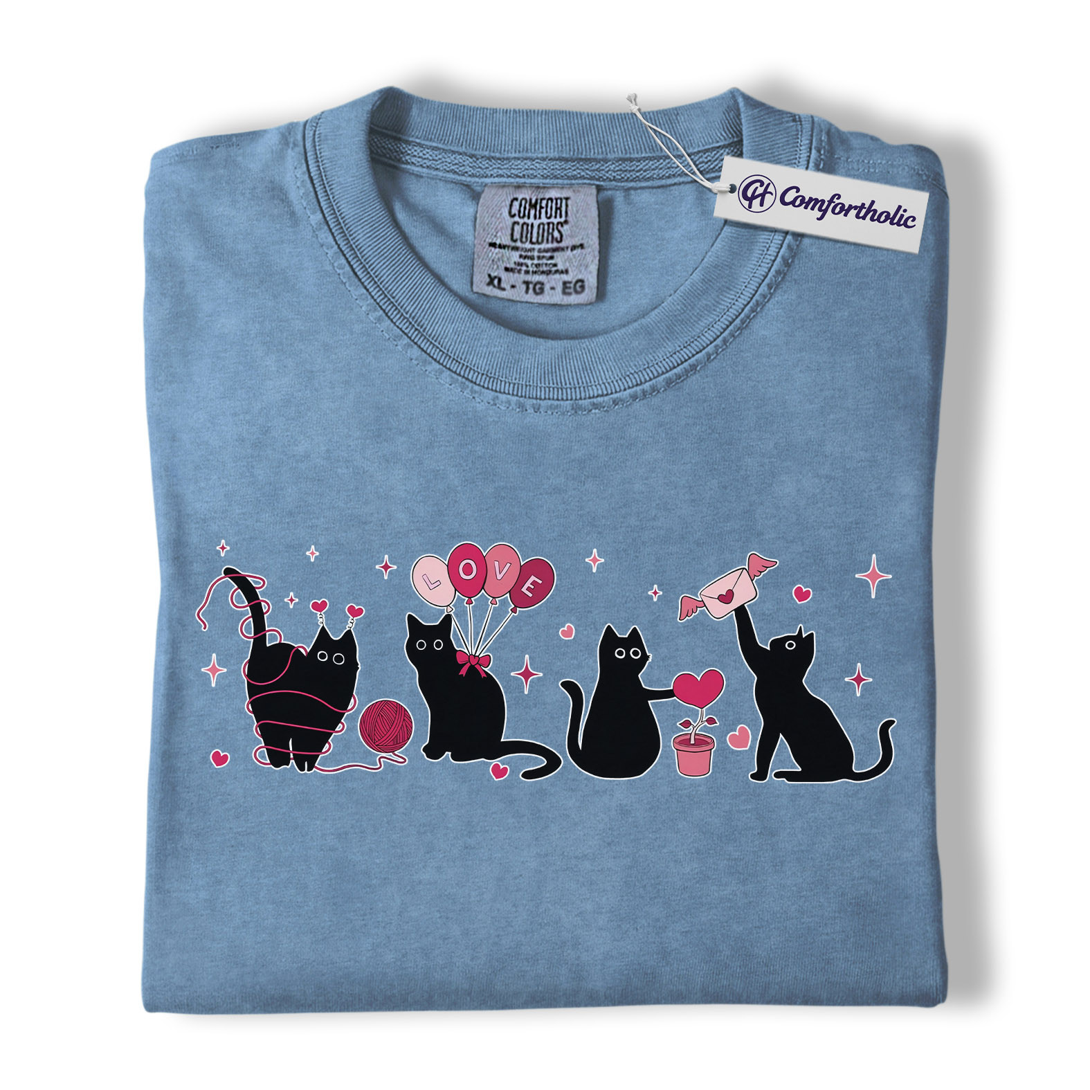 Valentine Black Cat Shirt, Cute Cat Mom Graphic Tee, Pet Lover T-Shirt, Valentine’s Day Gift for Cat Lovers, Comfort Colors Shirt - Image 17