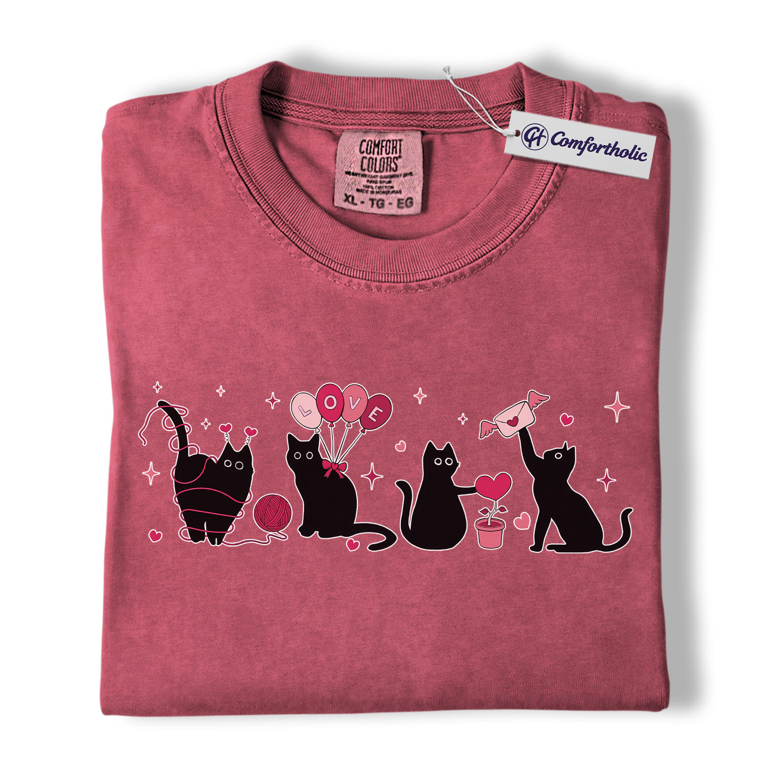 Valentine Black Cat Shirt, Cute Cat Mom Graphic Tee, Pet Lover T-Shirt, Valentine’s Day Gift for Cat Lovers, Comfort Colors Shirt - Image 18
