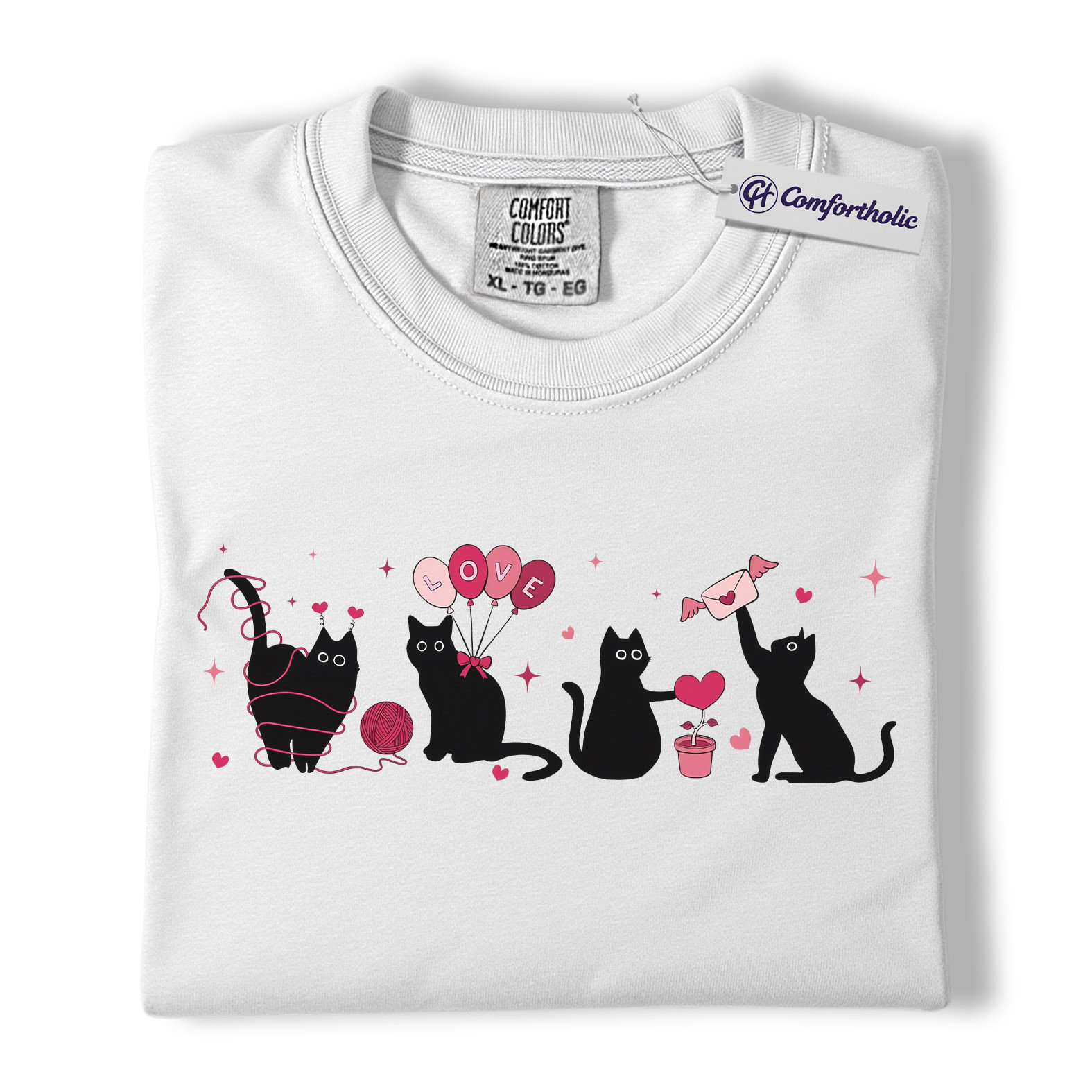 Valentine Black Cat Shirt, Cute Cat Mom Graphic Tee, Pet Lover T-Shirt, Valentine’s Day Gift for Cat Lovers, Comfort Colors Shirt - Image 2