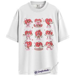 Alternative view of Book Lover Hearts Shirt, Cute Valentine Reading Graphic Tee, Teacher Librarian T-Shirt, Valentine’s Day Gift for Bookworms, Comfort Colors Shirt