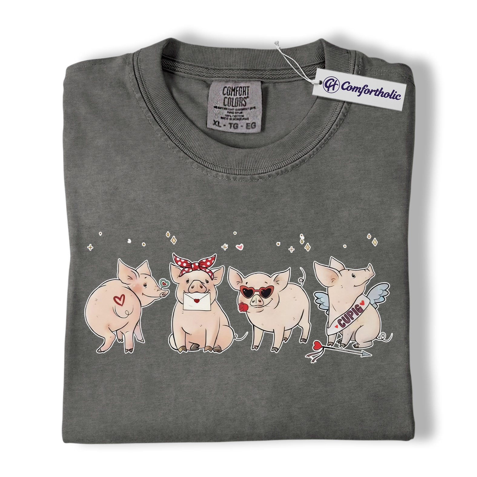 Valentine Pig Shirt, Cute Farm Animal Graphic Tee, Funny Pig Lover T-Shirt, Valentine’s Day Gift for Couples & Pig Lovers, Comfort Colors Shirt - Image 4