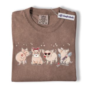 Valentine Pig Shirt, Cute Farm Animal Graphic Tee, Funny Pig Lover T-Shirt, Valentine’s Day Gift for Couples & Pig Lovers, Comfort Colors Shirt