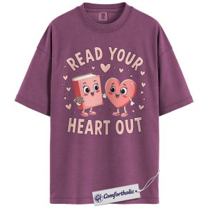 Read Your Heart Out Shirt, Cute Kawaii Book & Heart Graphic Tee, Book Lover Valentine T-Shirt, Gift for Readers & Librarians, Comfort Colors Shirt