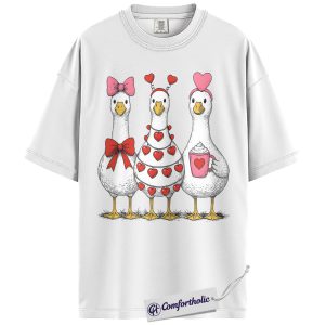 Alternative view of Valentine Goose Shirt, Cute Hearts & Bows Graphic Tee, Funny Duck Lover T-Shirt, Gift for Farm Animal Lovers, Comfort Colors Shirt