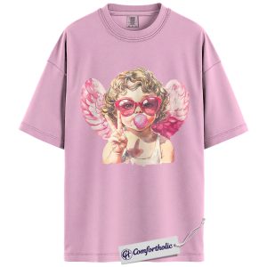 Cupid Angel Girl Shirt, Watercolor Valentine Graphic Tee, Cute Bubblegum Cherub T-Shirt, Valentine’s Day Gift for Girls, Comfort Colors Shirt