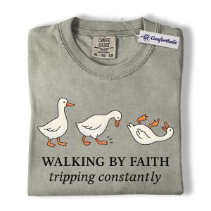 Walking By Faith Shirt, Cute Goose Graphic Tee, Funny Christian Duck T-Shirt, Gift for Church Women, Comfort Colors Shirt