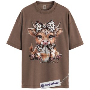 Highland Cow Coffee Shirt, Cute Western Animal Graphic Tee, Cow Lover Iced Coffee T-Shirt, Gift for Farmhouse Cowgirls, Comfort Colors Shirt