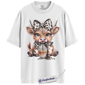 Alternative view of Highland Cow Coffee Shirt, Cute Western Animal Graphic Tee, Cow Lover Iced Coffee T-Shirt, Gift for Farmhouse Cowgirls, Comfort Colors Shirt