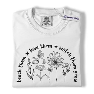 Alternative view of Teach Them Love Watch Them Grow Shirt, Minimal Floral Line Art Graphic Tee, Teacher Appreciation T-Shirt, Gift for Teachers, Comfort Colors Shirt