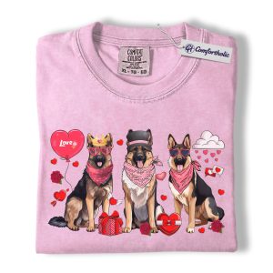 Valentine German Shepherd Shirt, Cute Dog Mom Graphic Tee, German Shepherd Lover T-Shirt, Valentine’s Day Gift for Dog Lovers, Comfort Colors Shirt