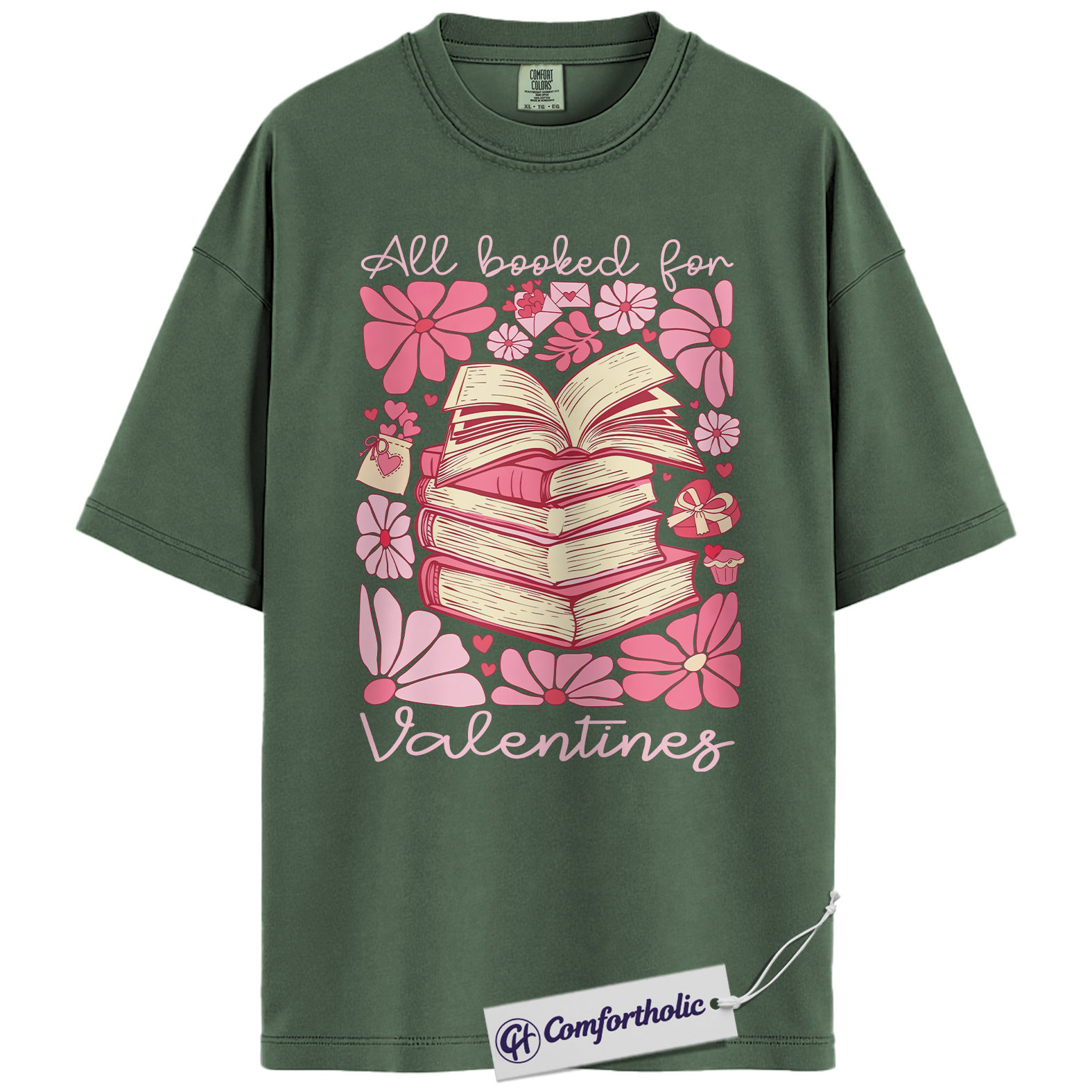 Book Lover Valentine Shirt, Cute Bookish Graphic Tee, All Booked for Valentine’s Day T-Shirt, Gift for Readers & Bookworms, Comfort Colors Shirt - Image 6