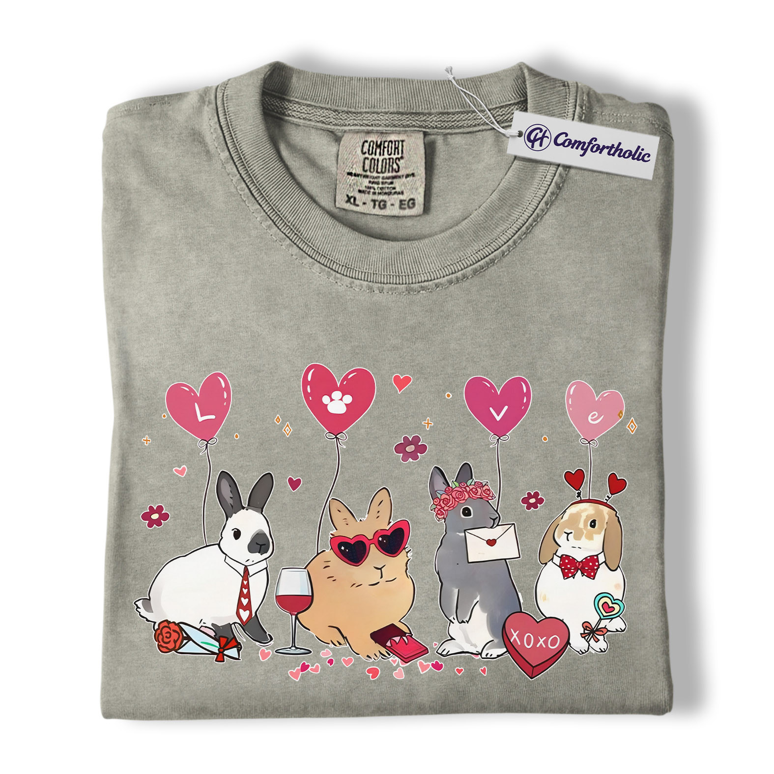 Valentine Bunny Shirt, Cute Rabbit Love Graphic Tee, Bunny Mom T-Shirt, Valentine’s Day Gift for Rabbit Lovers, Comfort Colors Shirt - Image 7