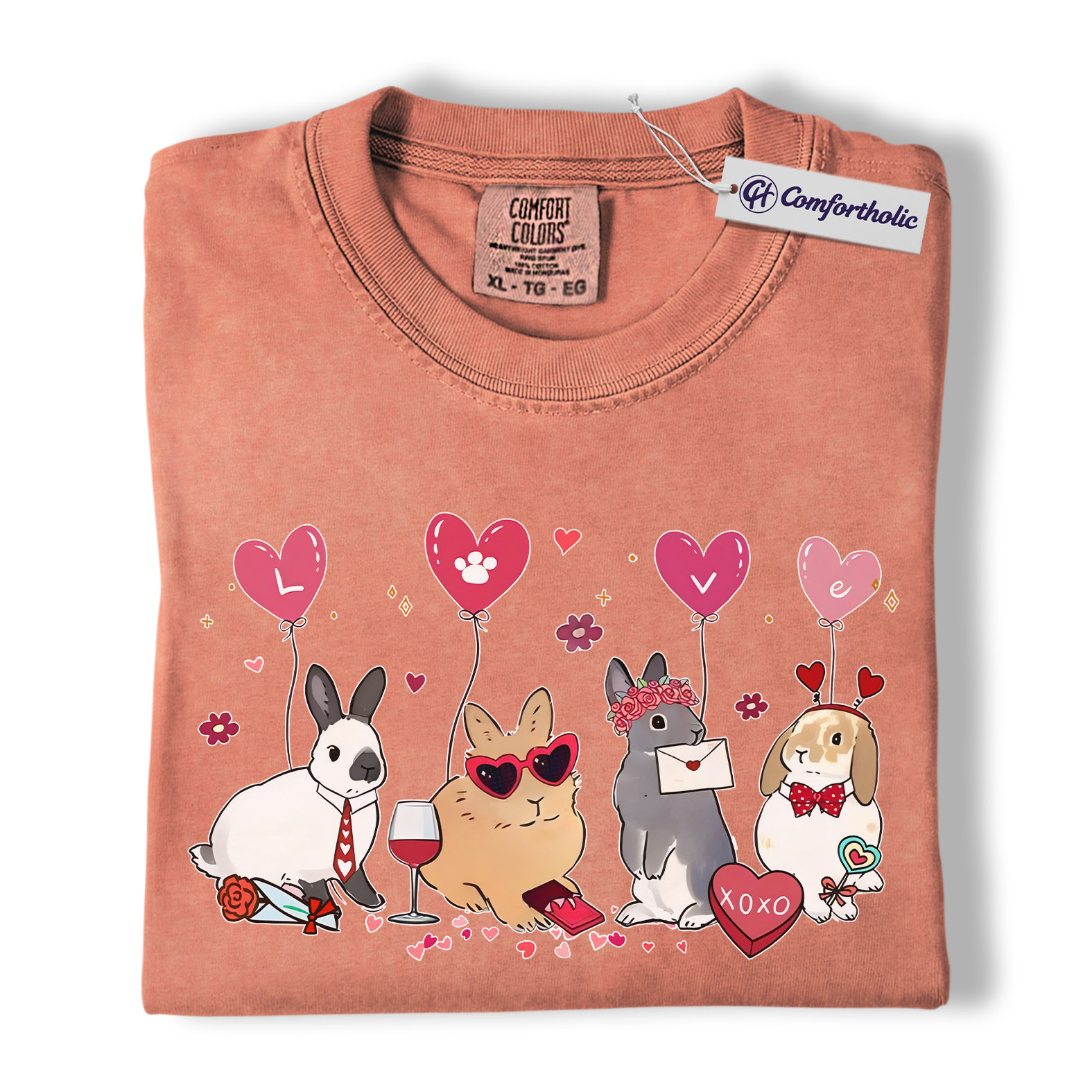 Valentine Bunny Shirt, Cute Rabbit Love Graphic Tee, Bunny Mom T-Shirt, Valentine’s Day Gift for Rabbit Lovers, Comfort Colors Shirt - Image 8