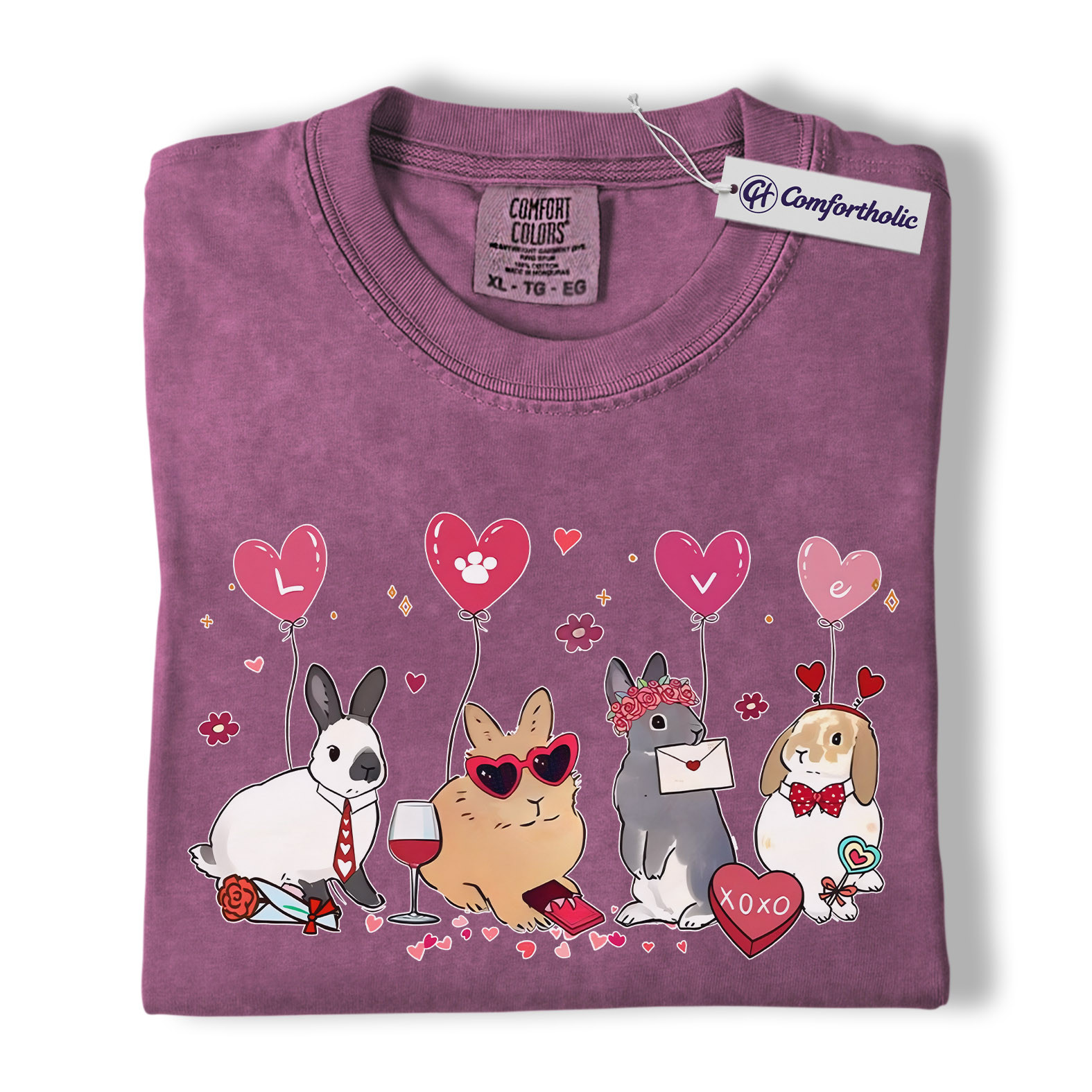 Valentine Bunny Shirt, Cute Rabbit Love Graphic Tee, Bunny Mom T-Shirt, Valentine’s Day Gift for Rabbit Lovers, Comfort Colors Shirt - Image 15