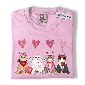 Valentine Cat Shirt, Cute Love Cats Graphic Tee, Cat Mom T-Shirt, Valentine’s Day Gift for Pet Lovers, Comfort Colors Shirt