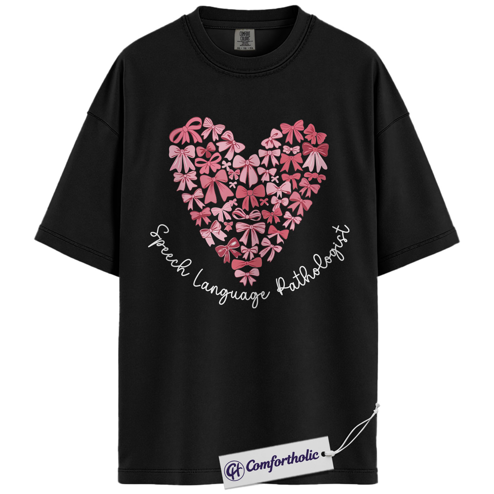SLP Valentine Shirt, Pink Bow Heart Graphic Tee, Speech Language Pathologist T-Shirt, Valentine’s Day Gift for SLPs, Comfort Colors Shirt