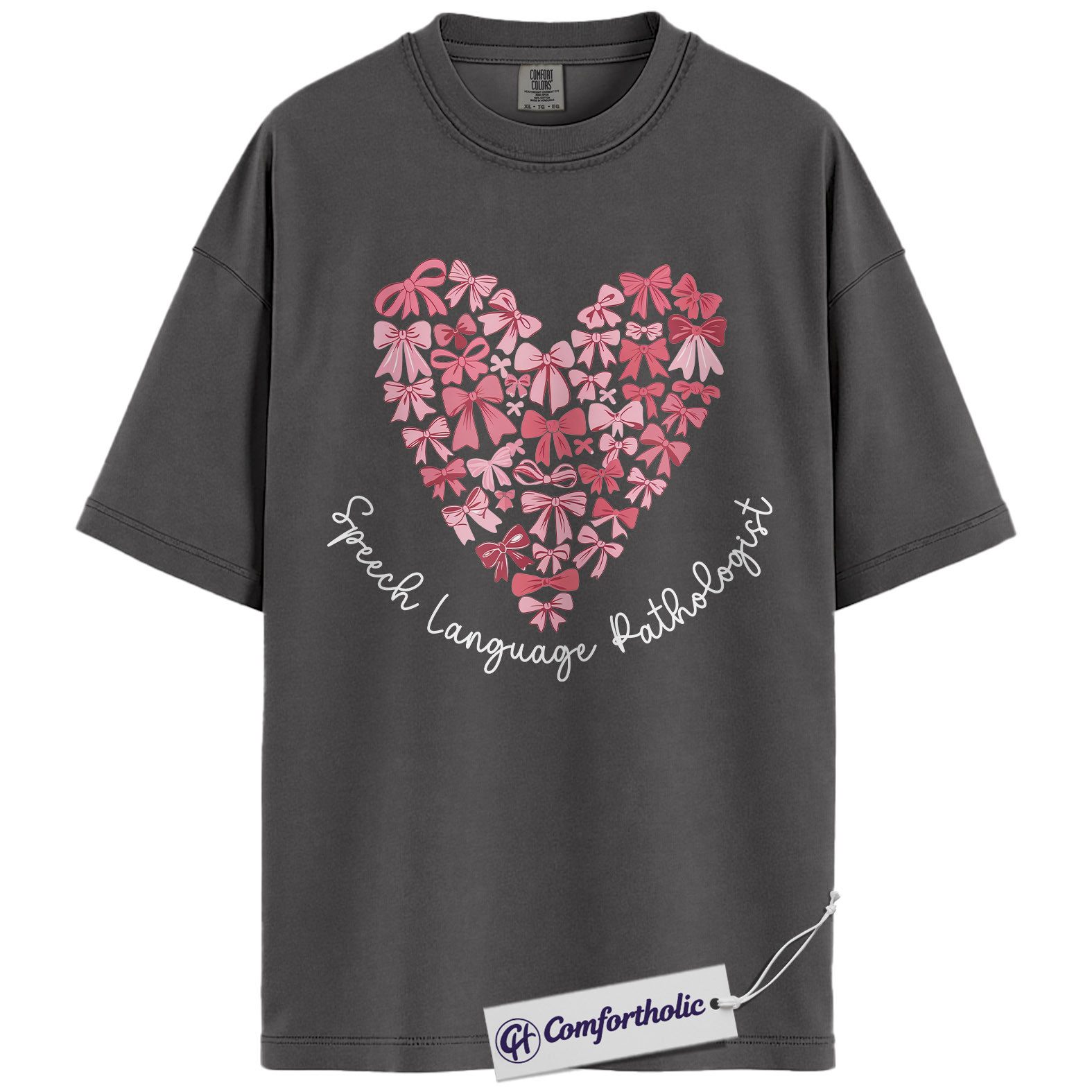 SLP Valentine Shirt, Pink Bow Heart Graphic Tee, Speech Language Pathologist T-Shirt, Valentine’s Day Gift for SLPs, Comfort Colors Shirt - Image 3