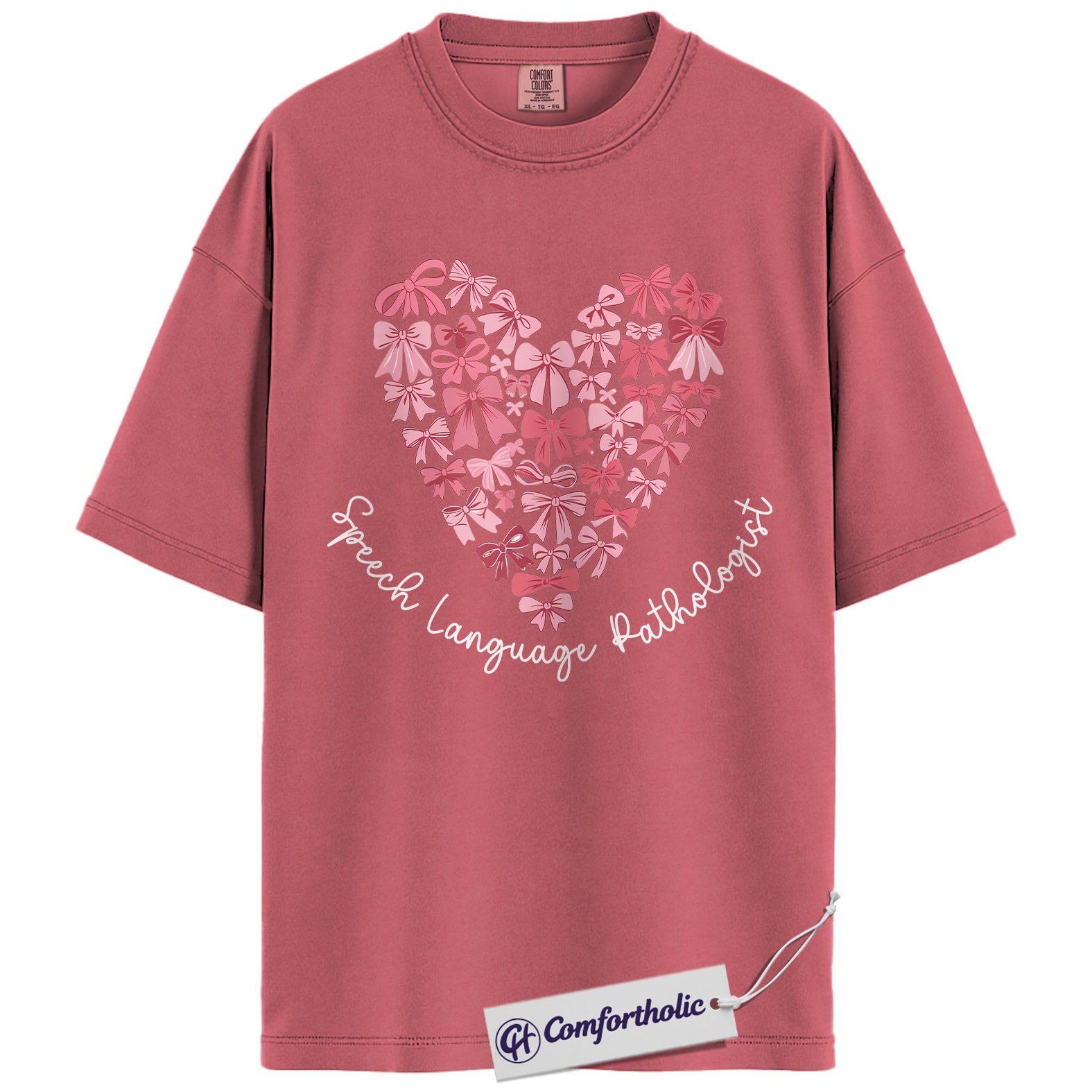 SLP Valentine Shirt, Pink Bow Heart Graphic Tee, Speech Language Pathologist T-Shirt, Valentine’s Day Gift for SLPs, Comfort Colors Shirt - Image 9